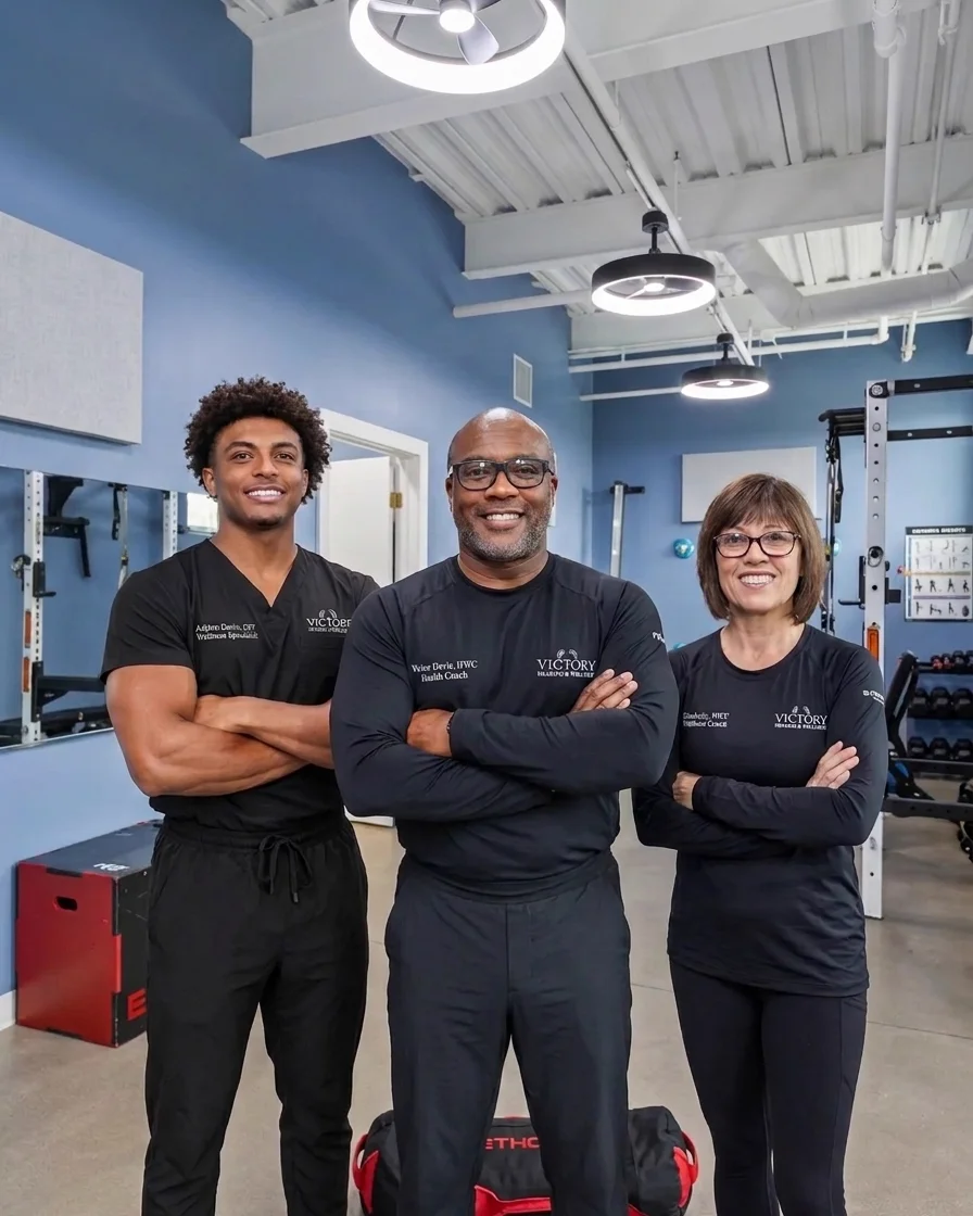 Coach Victor Davis with the Victory Health & Wellness fitness team in the Austin training studio