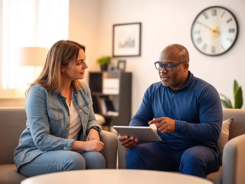 Coach Davis reviewing health and wellness data with a client during a personalized consultation at Victory Health & Wellness.