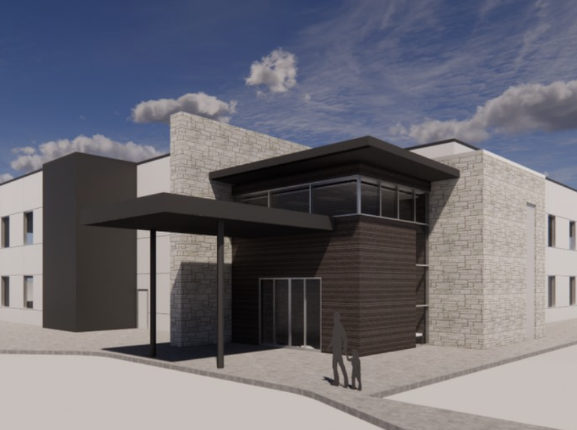 Exterior of the Victory Health & Wellness Hutto clinic at 201 E. Wilco Hwy., Suite 105, with a covered walkway leading to glass doors at street level.