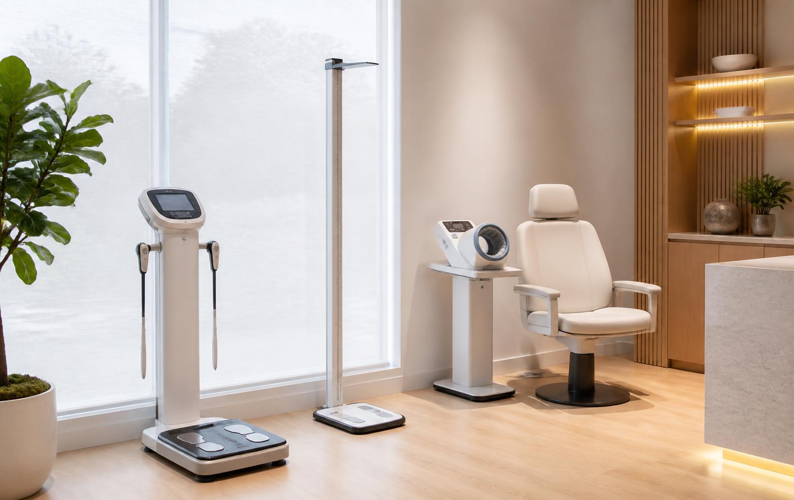 Victory Health & Wellness assessment room with the InBody 580 analyzer, digital stadiometer and BPBIO 750 blood pressure station