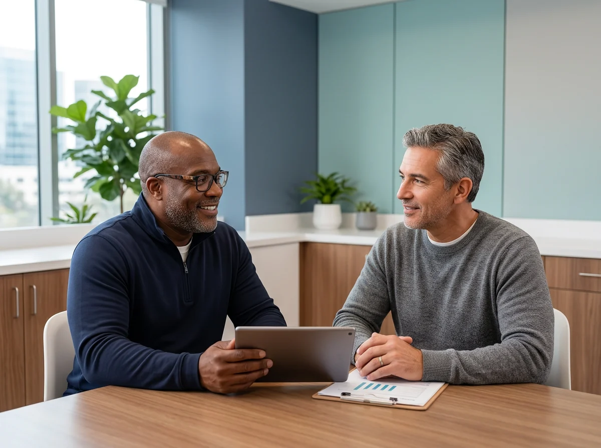 Health Coach Victor Davis reviewing a wellness plan with a client.