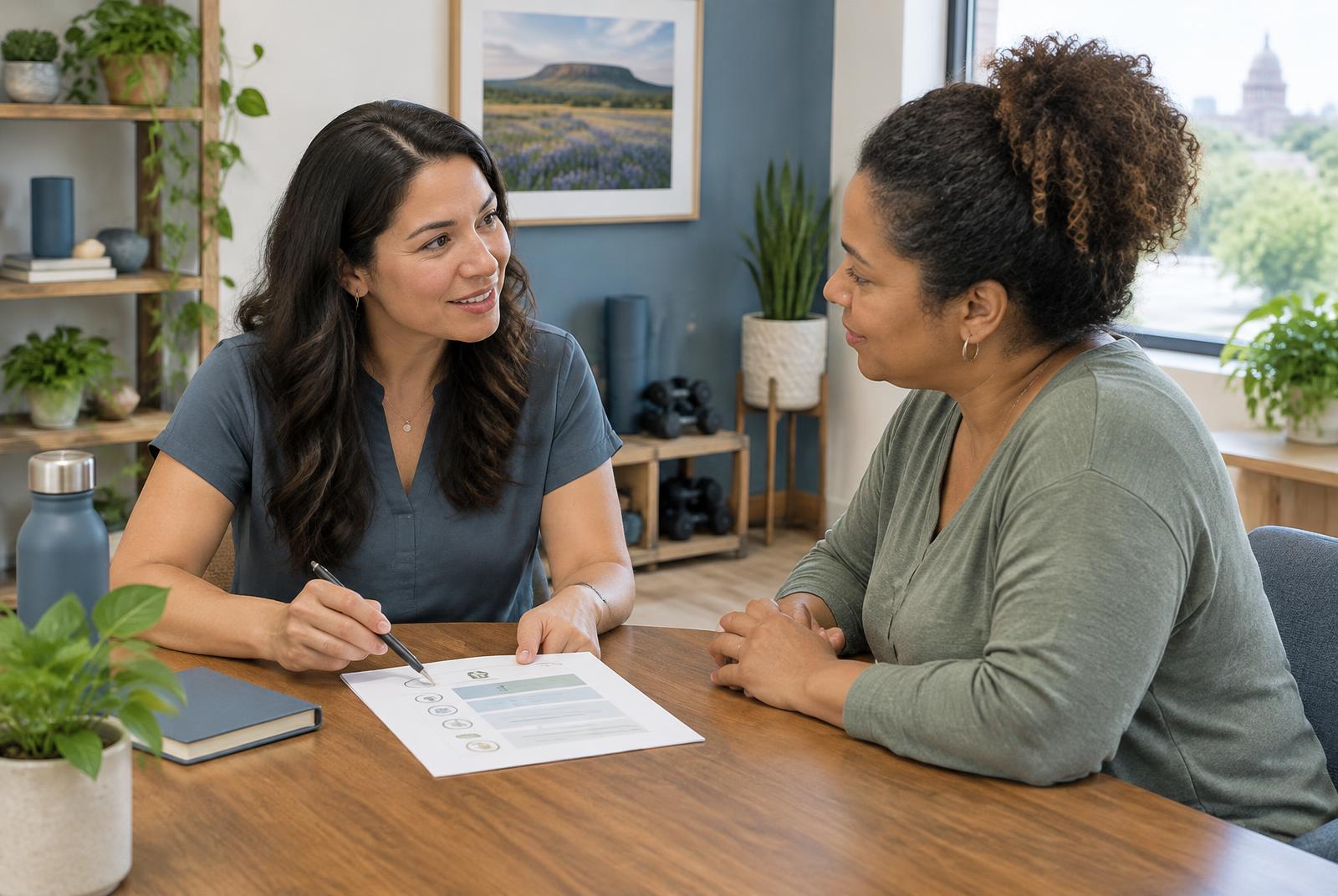 Health coach meeting with a client to build a personalized wellness plan