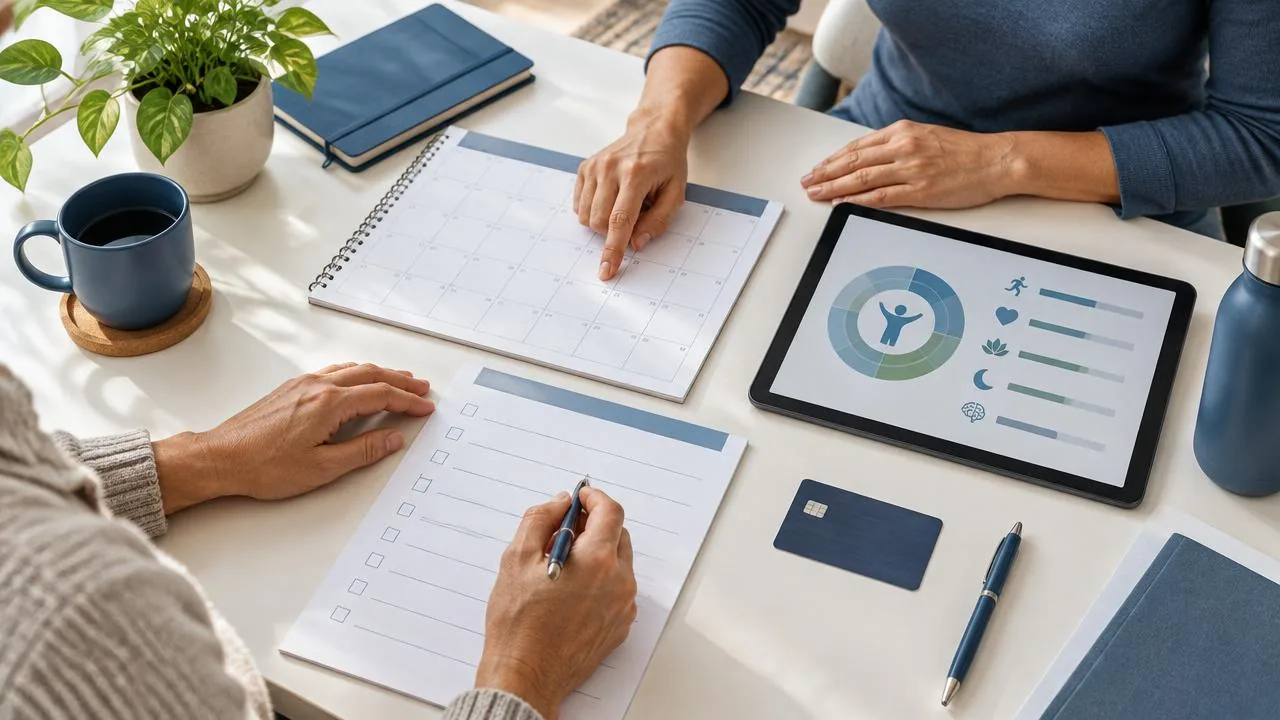 Client reviewing FSA paperwork and wellness testing options at an Austin wellness clinic