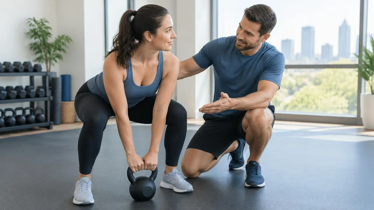 Coach Davis reviewing a personal training plan with a client in Austin, Texas